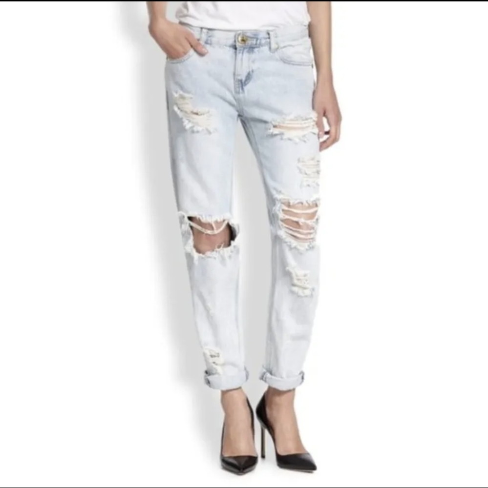 One Teaspoon Awesome Baggies Distressed Medium Rise Light Wash Jeans Size 26